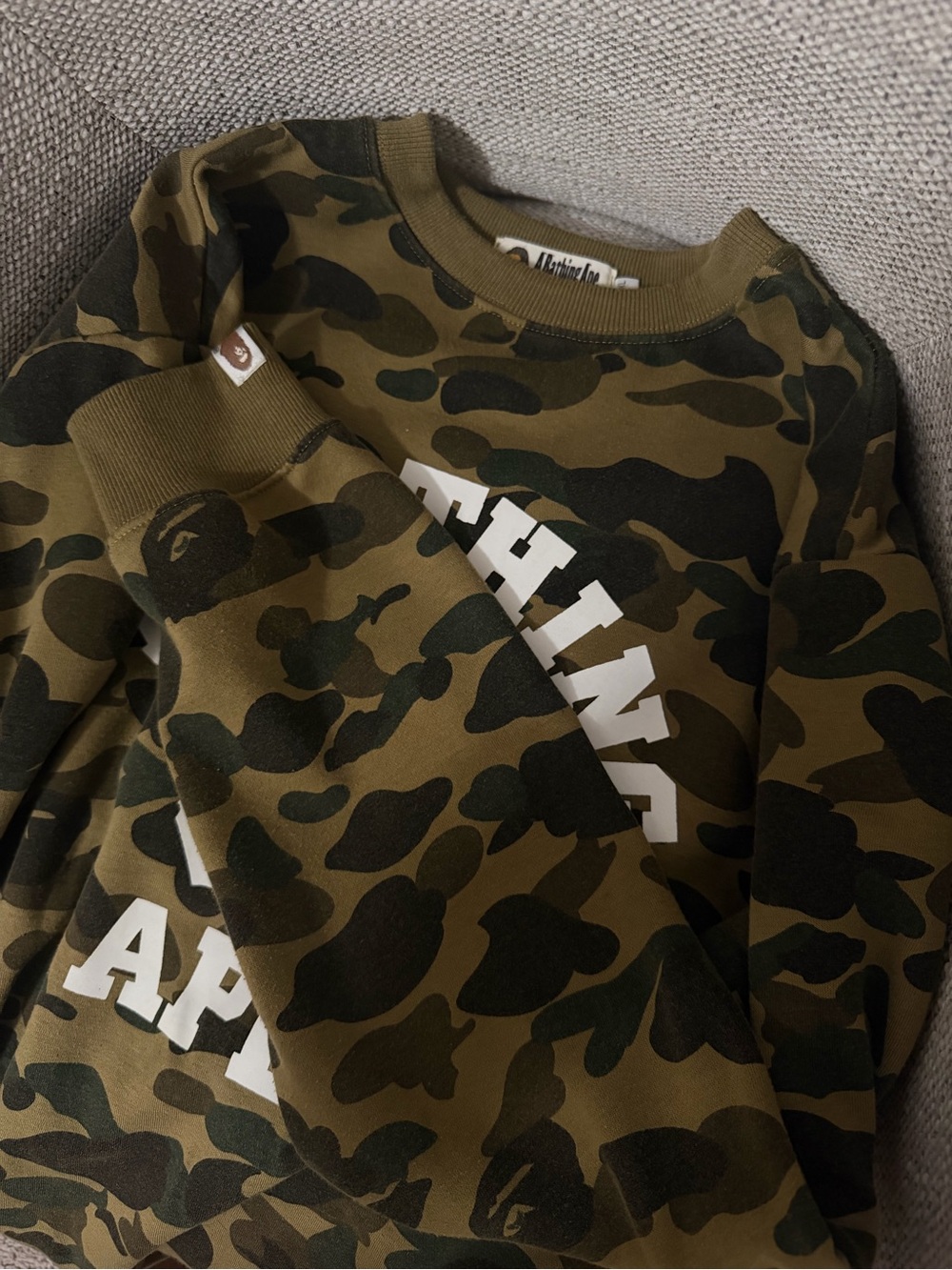 BAPE Camo Logo Crewneck Sweatshirt - Olive/Black